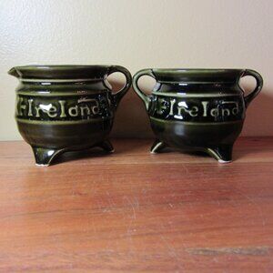 ireland irish pot o' gold ceramic 8 oz creamer & 7 oz sugar bowl (W4818)